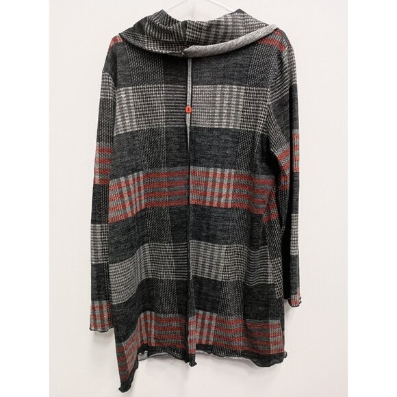 Pure Essence Womens Lagenlook Tunic Top XL Gray Red Plaid Soft Knit Cowl Neck - Picture 8 of 9